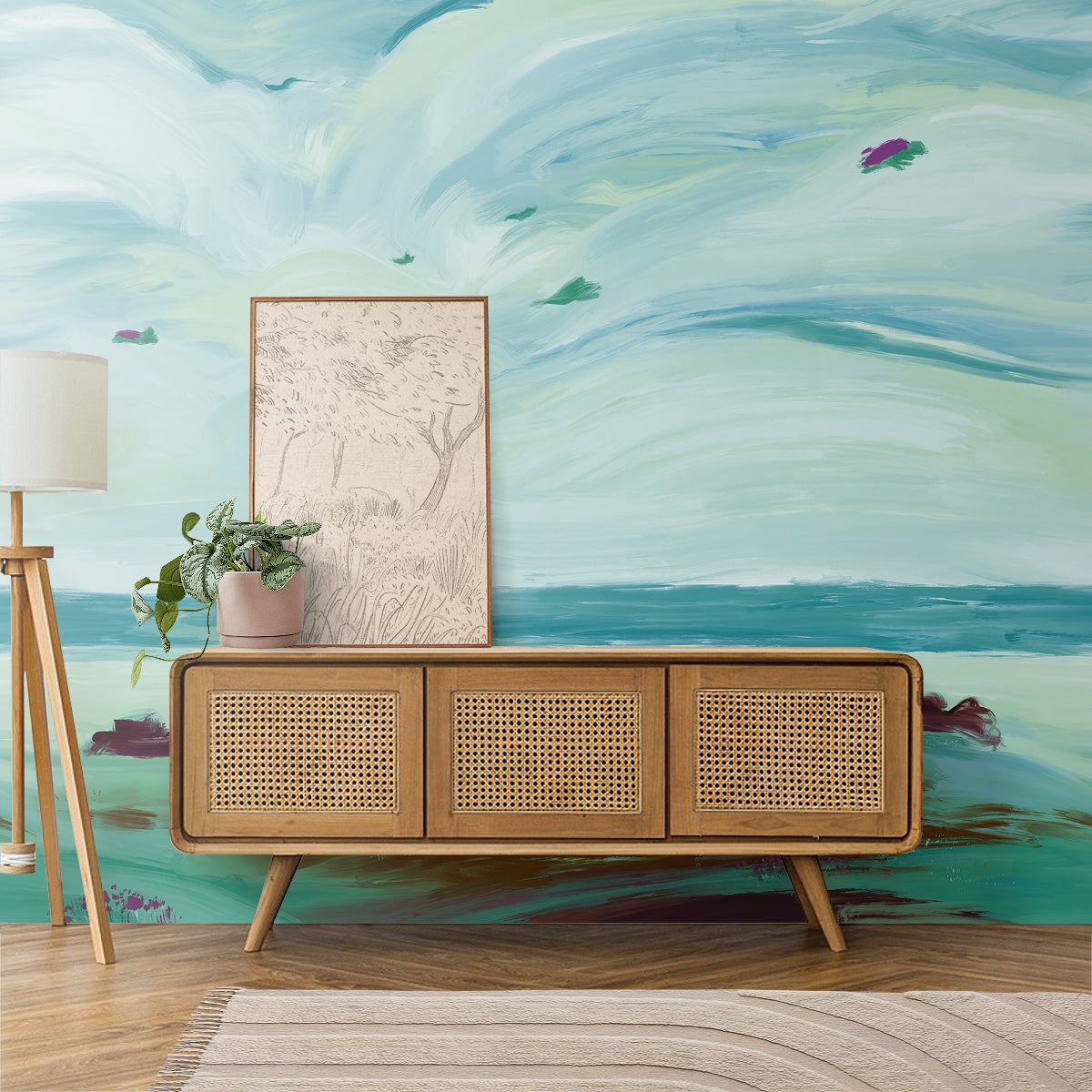 はがせるミューラル壁紙 のりなし Seaside Acrylic Teal NSO-G00157