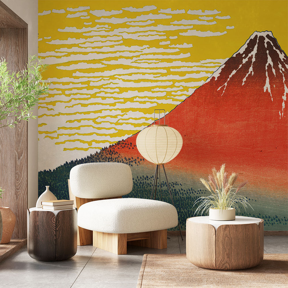 はがせるミューラル壁紙 のりなし 葛飾北斎 富嶽三十六景 凱風快晴（イエロー背景） NSO-M00004