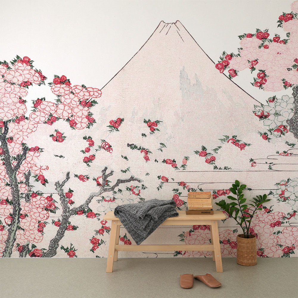はがせるミューラル壁紙 のりなし 葛飾北斎 桜花に富士図（鮮やか） NSO-M00009