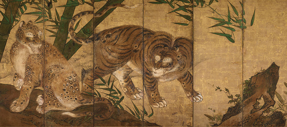 はがせるミューラル壁紙 のりなし 山口 雪渓 牡丹に唐獅子と竹に虎図屏風 左隻