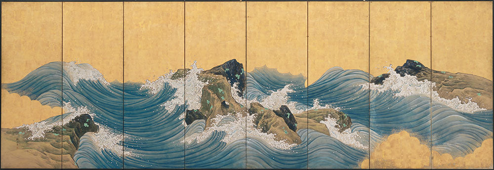 はがせるミューラル壁紙 のりなし 山跡鶴嶺 波濤図屏風 NSO-N00131