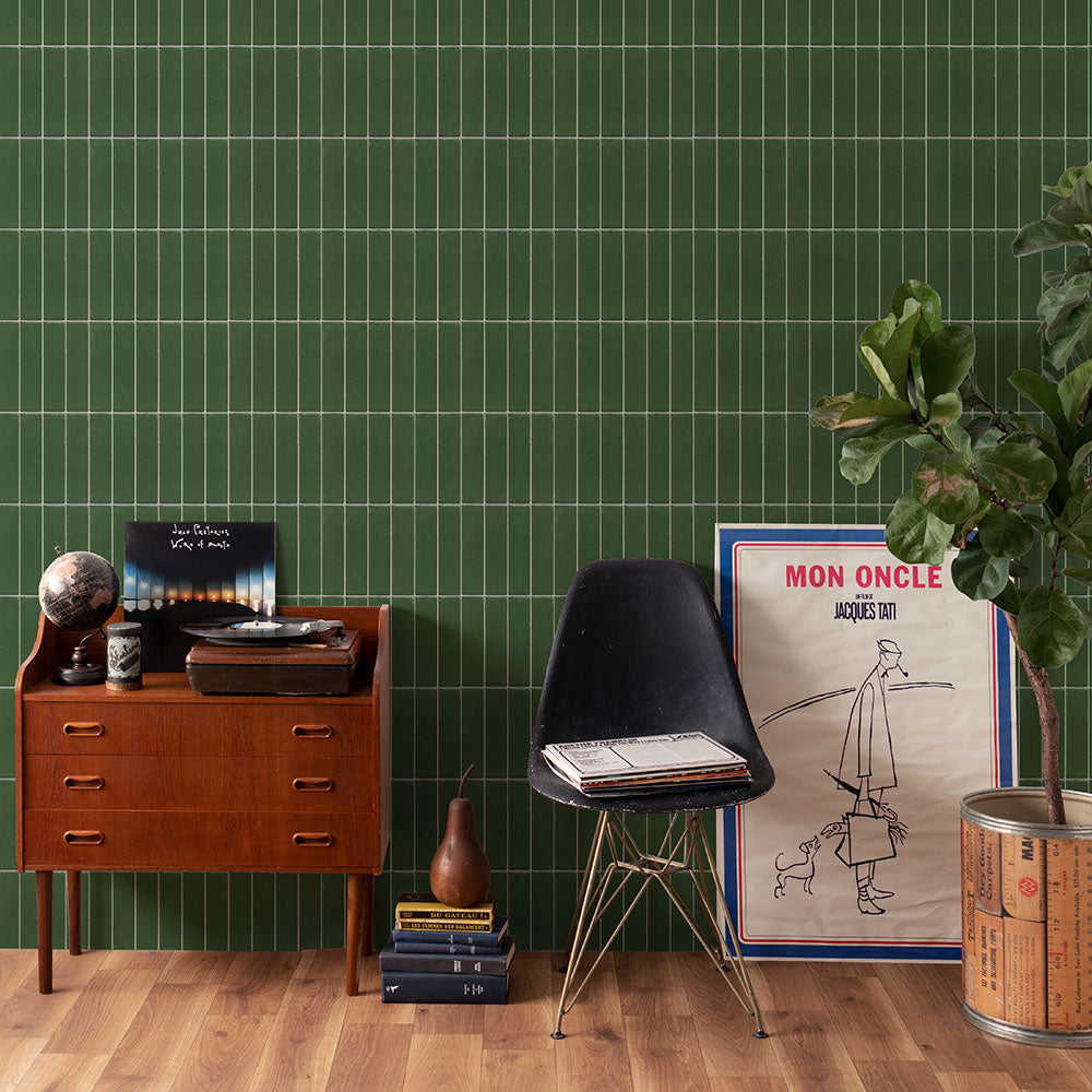 貼りやすいフリース壁紙（のりなし） レトロトレ ビルヂングタイル (49cm×2.5mサイズ) NRT-BT06 ダークグリーン