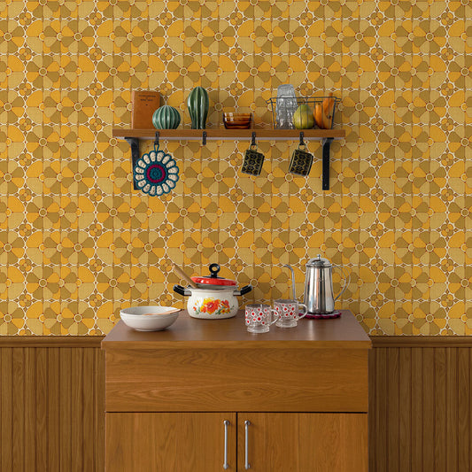 はがせる壁紙 のりなしタイプ レトロトレ ヴィンテージ切り替えパネル (49cm×2.5mサイズ) NRT-VWK03 カモミール