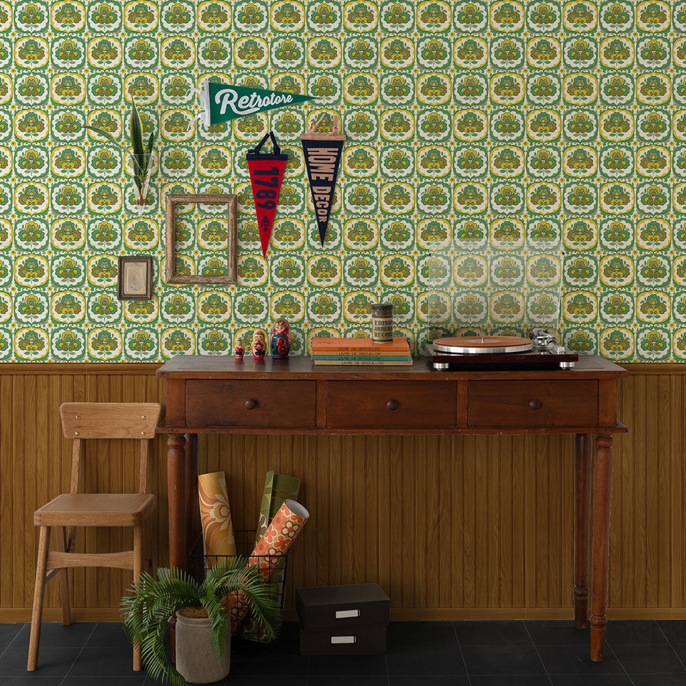 はがせる壁紙 のりなしタイプ レトロトレ ヴィンテージ切り替えパネル (49cm×2.5mサイズ) NRT-VWK06 ペパーミント