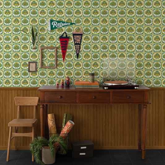 はがせる壁紙 のりなしタイプ レトロトレ ヴィンテージ切り替えパネル (49cm×2.5mサイズ) NRT-VWK06 ペパーミント