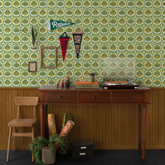 はがせる壁紙 のりなしタイプ レトロトレ ヴィンテージ切り替えパネル (49cm×2.5mサイズ) NRT-VWK06 ペパーミント