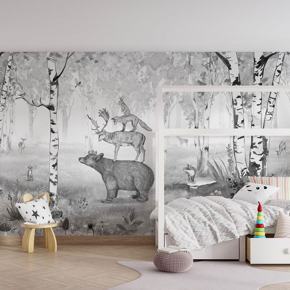 はがせるミューラル壁紙 のりなし KIKKI BELLE Bear King Black and white W13297