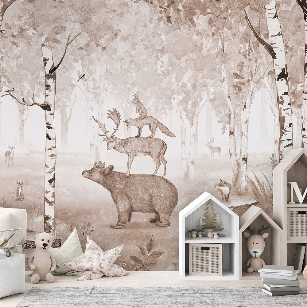 はがせるミューラル壁紙 のりなし KIKKI BELLE Bear King Brown W13299