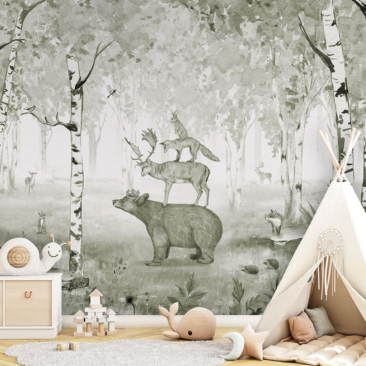 はがせるミューラル壁紙 のりなし KIKKI BELLE Bear King Green W13300