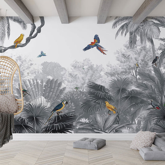 はがせるミューラル壁紙 のりなし KIKKI BELLE Canopy Jungle Black and White W13304