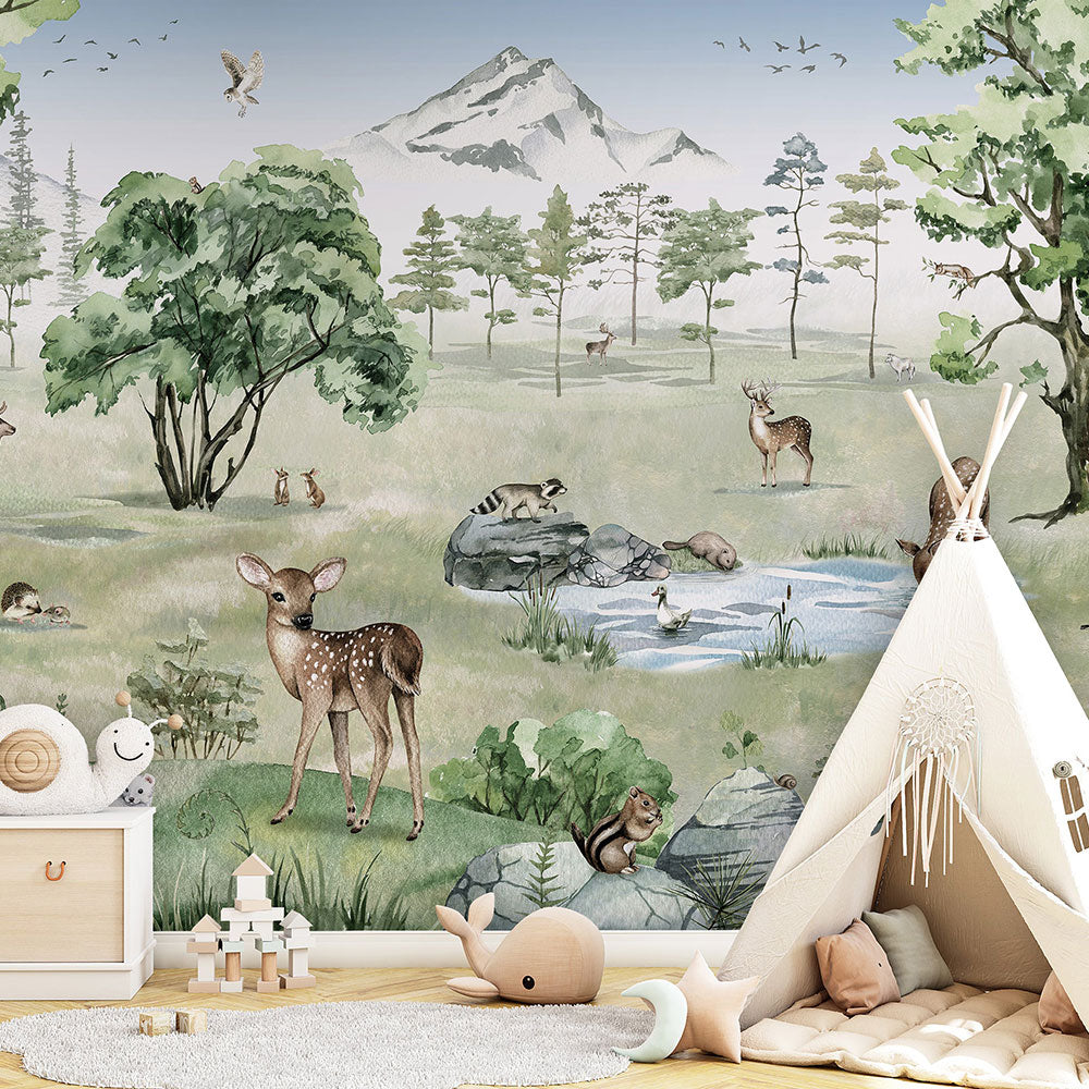 はがせるミューラル壁紙 のりなし KIKKI BELLE Deer Forest Summer W13308