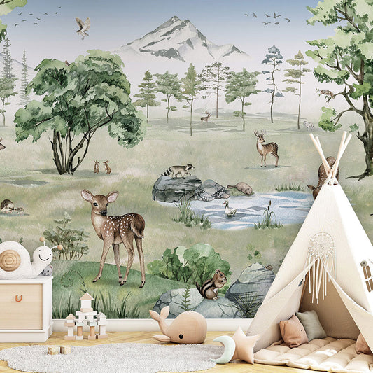 はがせるミューラル壁紙 のりなし KIKKI BELLE Deer Forest Summer W13308