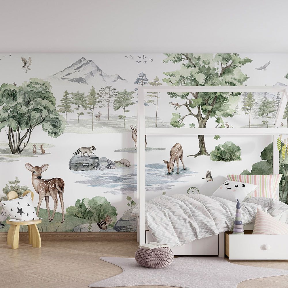 はがせるミューラル壁紙 のりなし KIKKI BELLE Deer Forest Winter W13309