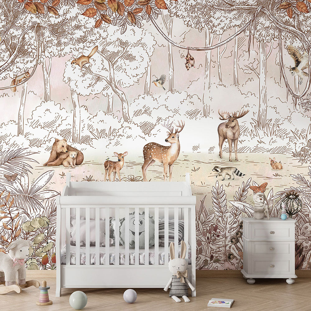 はがせるミューラル壁紙 のりなし KIKKI BELLE Forest Friends Autumn W13314