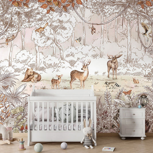 はがせるミューラル壁紙 のりなし KIKKI BELLE Forest Friends Autumn W13314