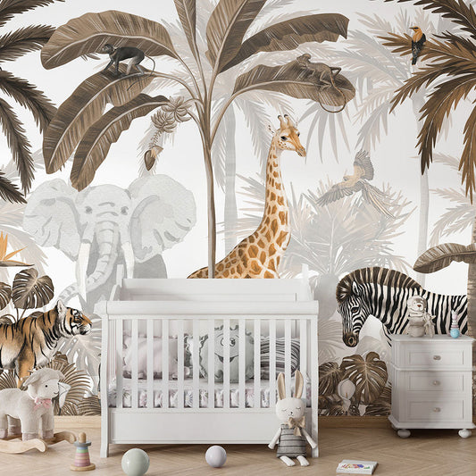 はがせるミューラル壁紙 のりなし KIKKI BELLE Jungle Jive Sepia W13324