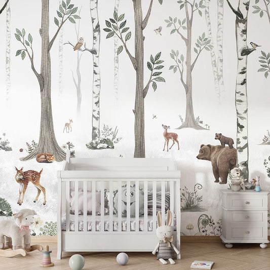 はがせるミューラル壁紙 のりなし KIKKI BELLE White Forest W13337