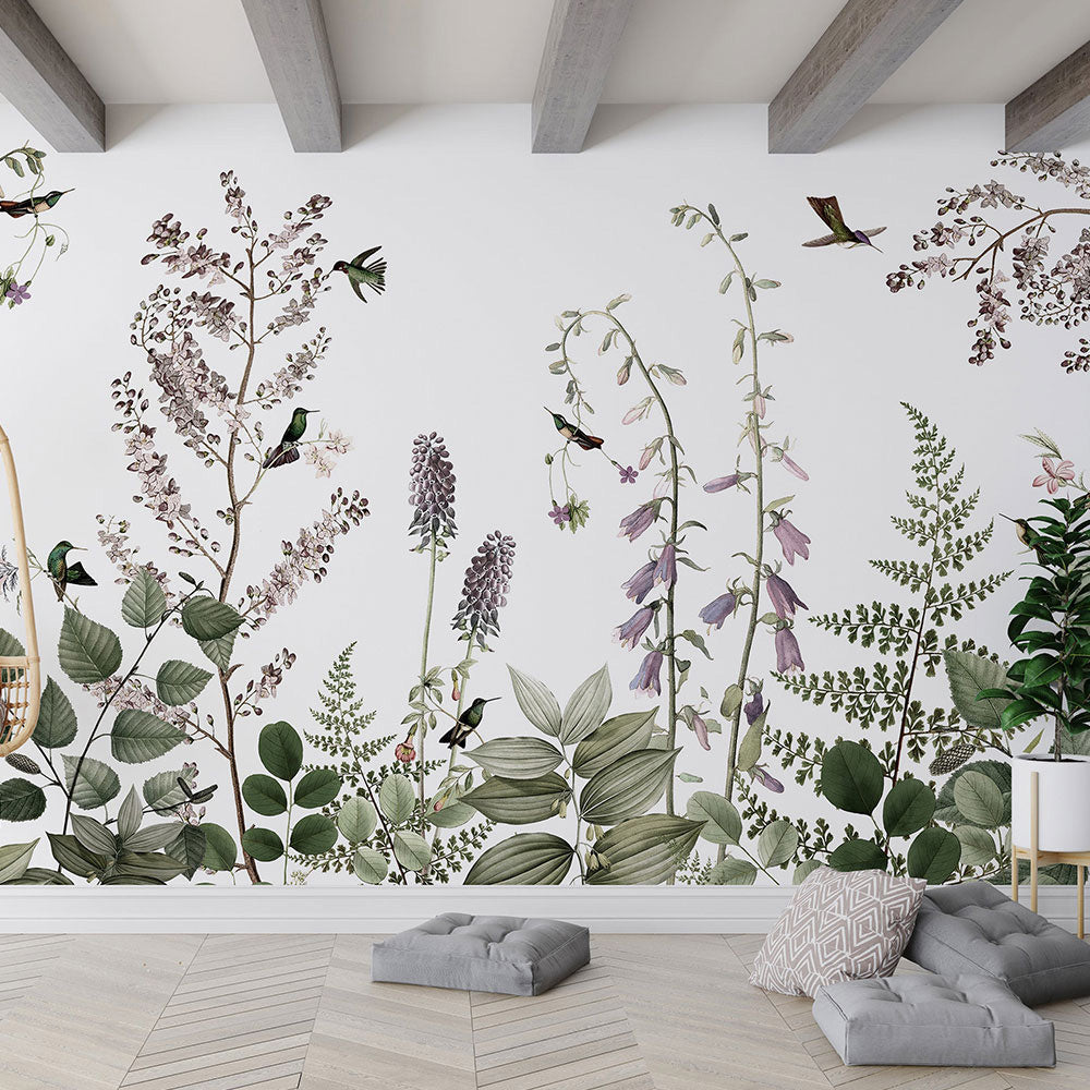 はがせるミューラル壁紙 のりなし KIKKI BELLE Hummingbird Hedge W13370