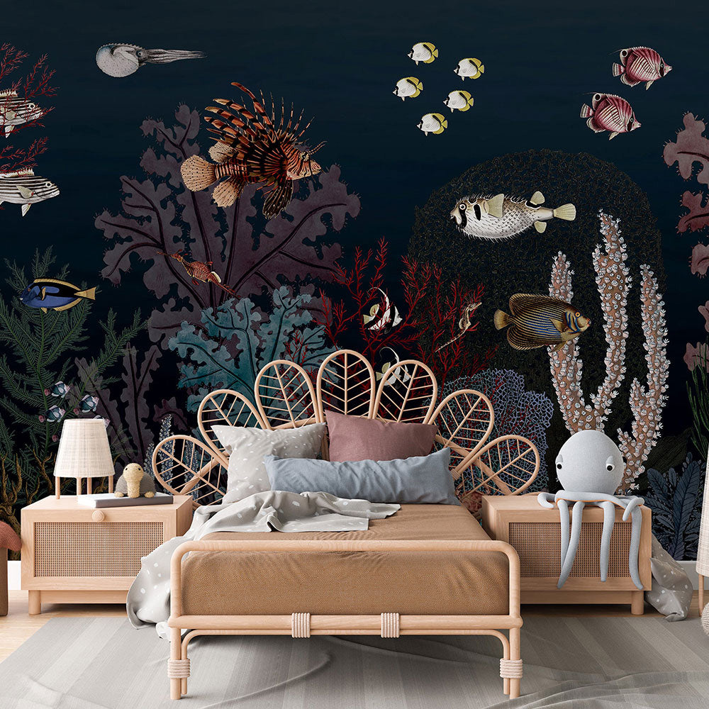 はがせるミューラル壁紙 のりなし KIKKI BELLE Roaring Reef Blue W13380