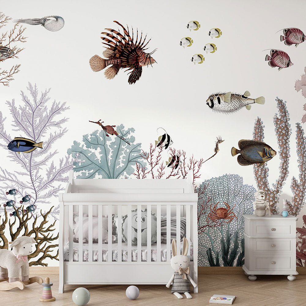 はがせるミューラル壁紙 のりなし KIKKI BELLE Roaring Reef - White W13381