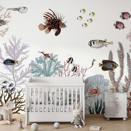 はがせるミューラル壁紙 のりなし KIKKI BELLE Roaring Reef - White W13381