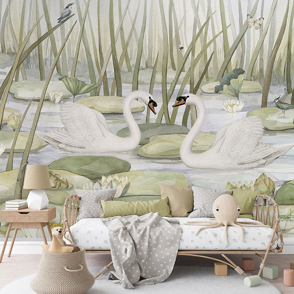 はがせるミューラル壁紙 のりなし KIKKI BELLE Spectacular Swans W13914