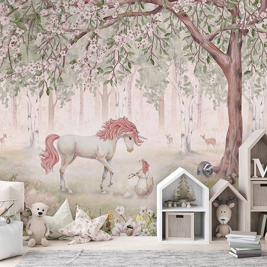 はがせるミューラル壁紙 のりなし KIKKI BELLE Unicorn Forest Green W13916