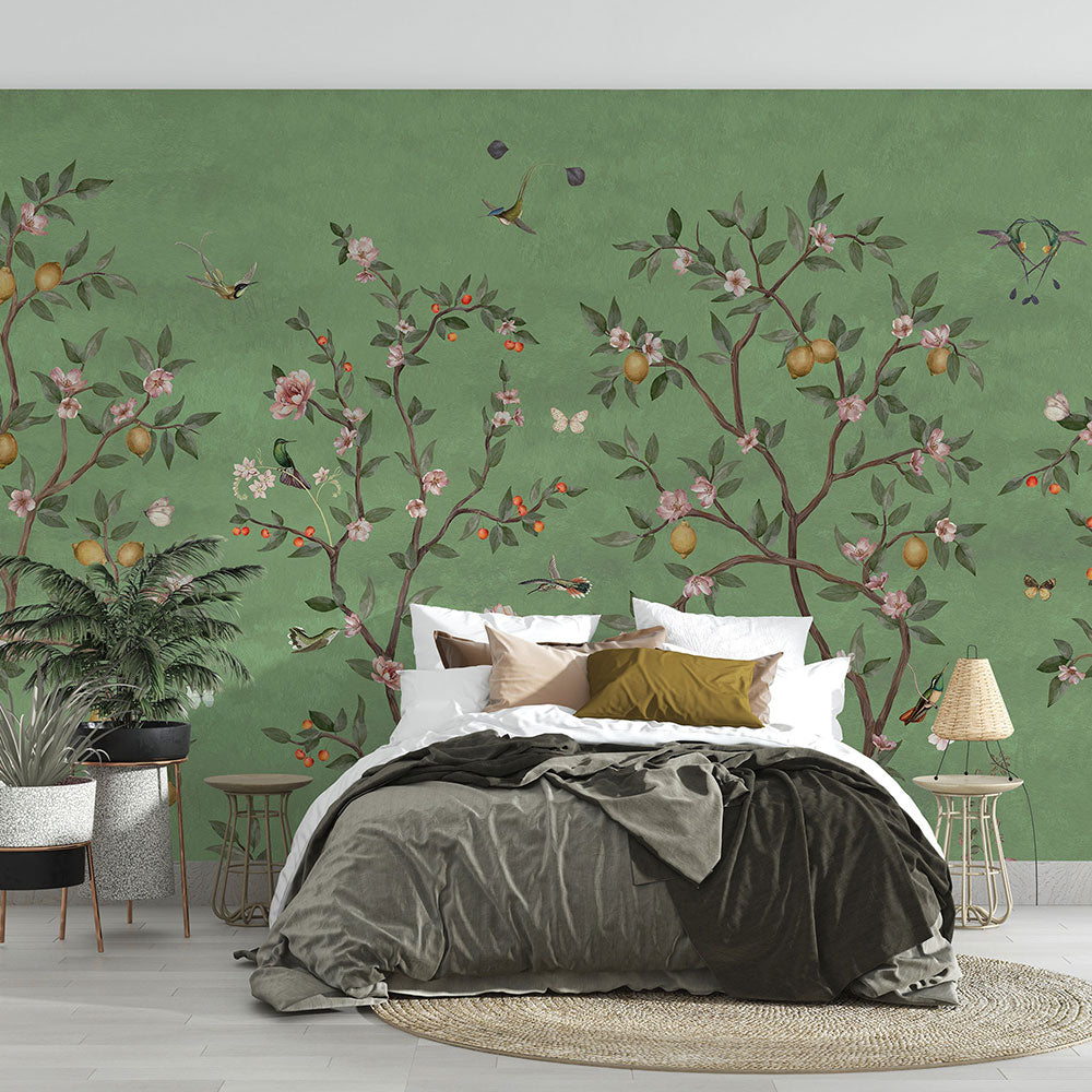 はがせるミューラル壁紙 のりなし Sir Edward Lemon Tree Chinoiserie Green W13371