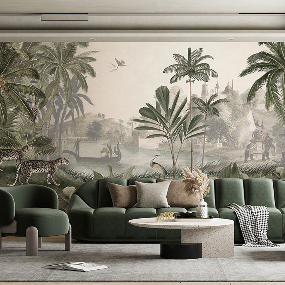 はがせるミューラル壁紙 のりなし Sir Edward Leopard Landscape Green W13375