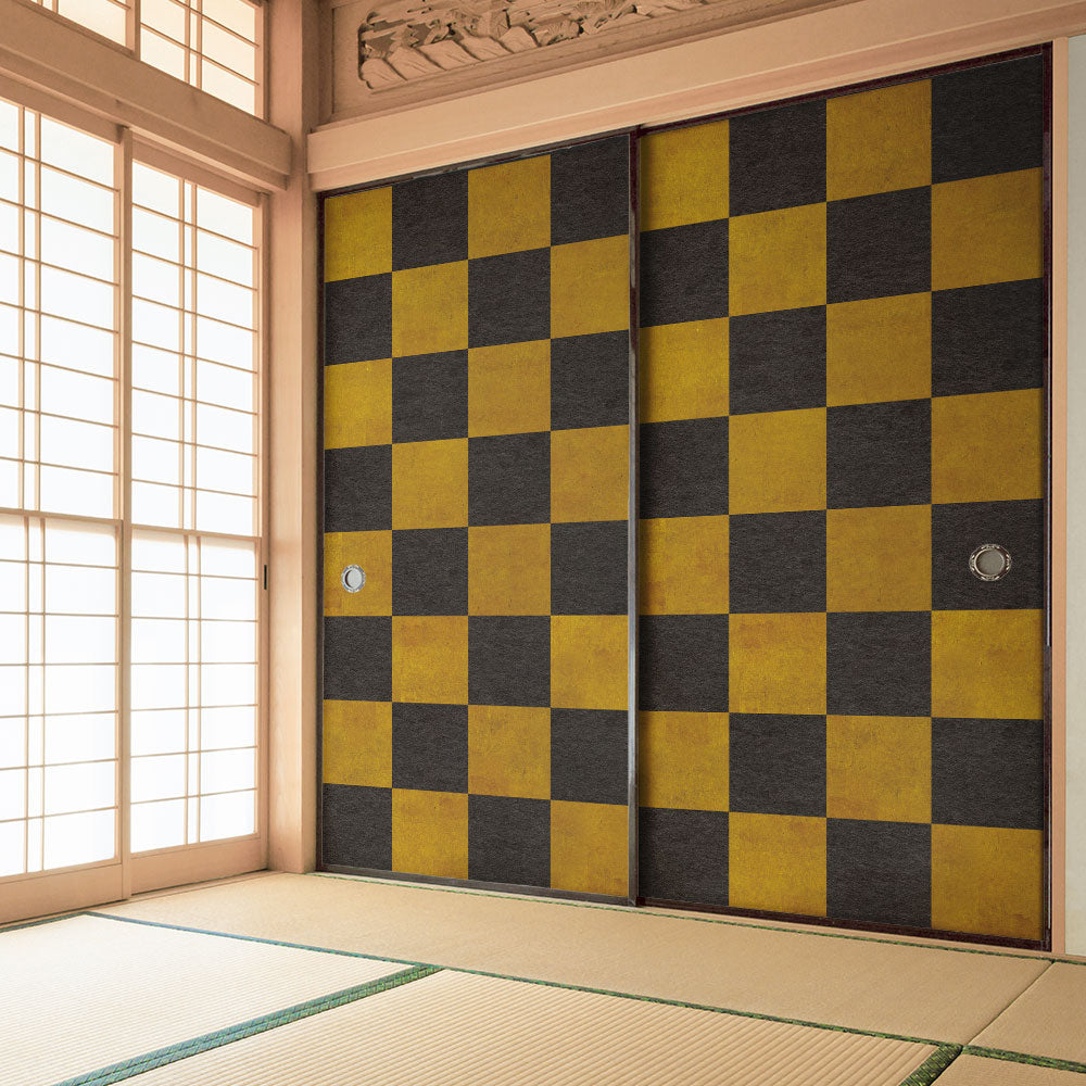 ふすまリメイクシート 消臭シールタイプ WABISABI 市松 金 (約185cm×94cm) SSFC-BF-07