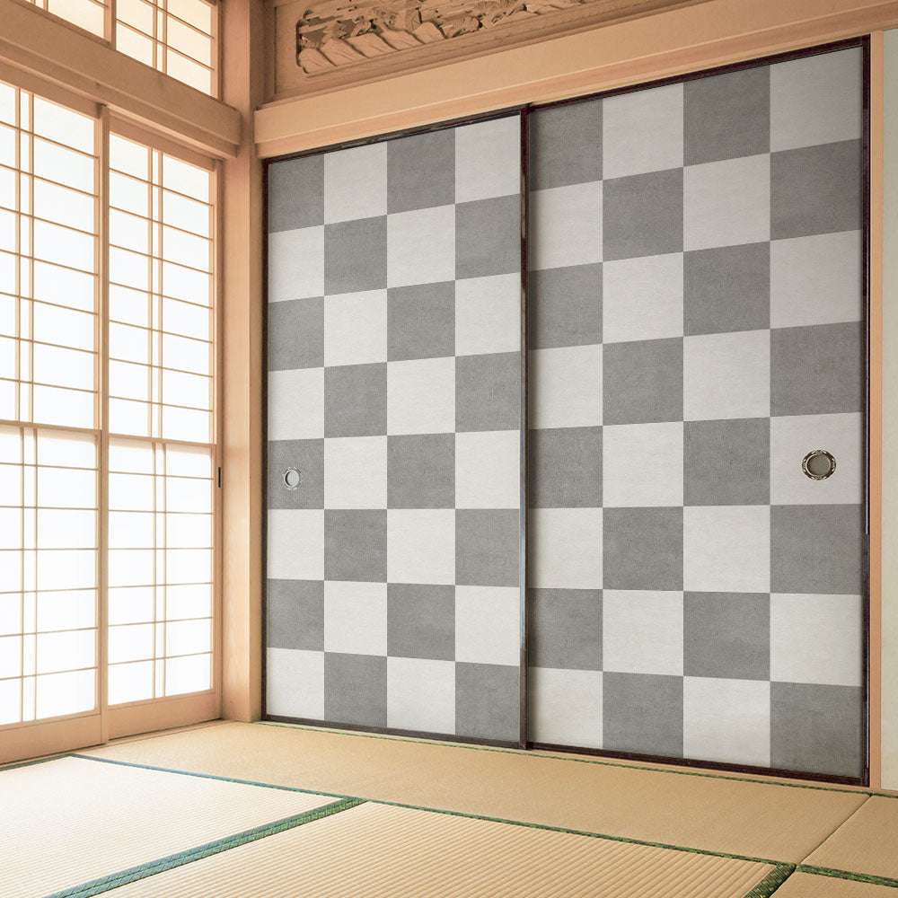 ふすまリメイクシート 消臭シールタイプ WABISABI 市松 銀 (約185cm×94cm) SSFC-BF-08