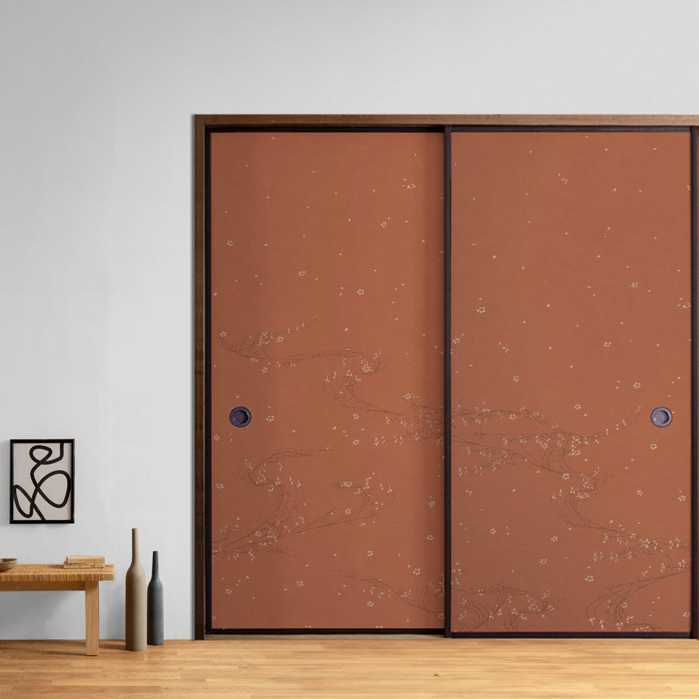 ふすまリメイクシート 消臭シールタイプ 大正ロマン つながる2柄 小花Ｂ 煉瓦 (約185cm×94cm)