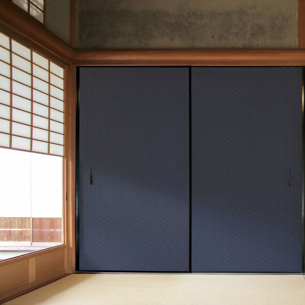 ふすまリメイクシート 消臭シールタイプ 和柄 麻の葉 紺色 (約185cm×94cm)