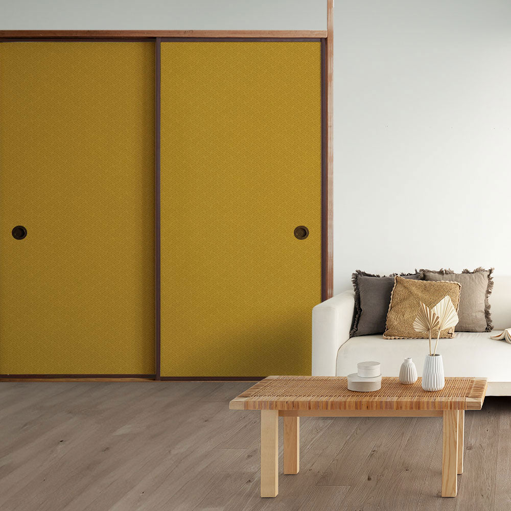 ふすまリメイクシート 消臭シールタイプ 和柄 紗綾形 芥子色 (約185cm×94cm)