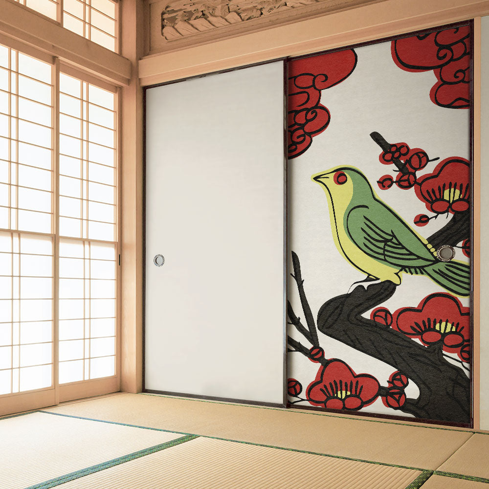 ふすまリメイクシート 消臭シールタイプ HANAFUDA 梅に鶯  (約185cm×94cm) SSFC-HF-02