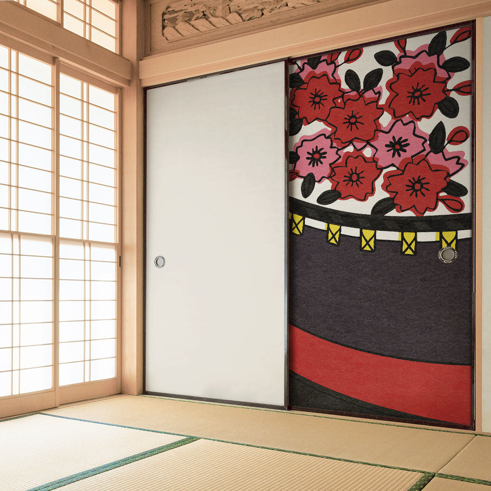 ふすまリメイクシート 消臭シールタイプ HANAFUDA 桜に幕  (約185cm×94cm) SSFC-HF-03