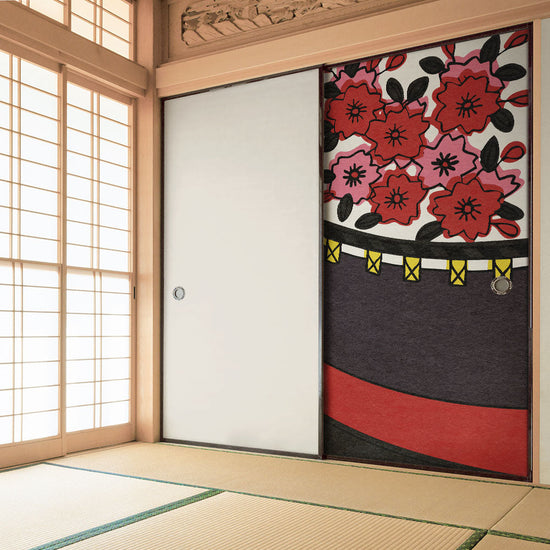 ふすまリメイクシート 消臭シールタイプ HANAFUDA 桜に幕  (約185cm×94cm) SSFC-HF-03