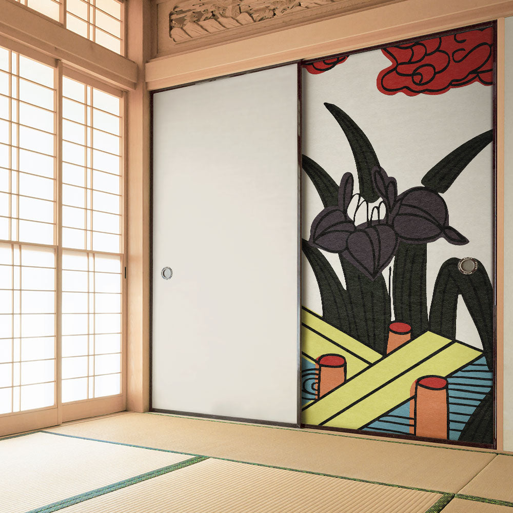 ふすまリメイクシート 消臭シールタイプ HANAFUDA 菖蒲に八橋  (約185cm×94cm) SSFC-HF-05