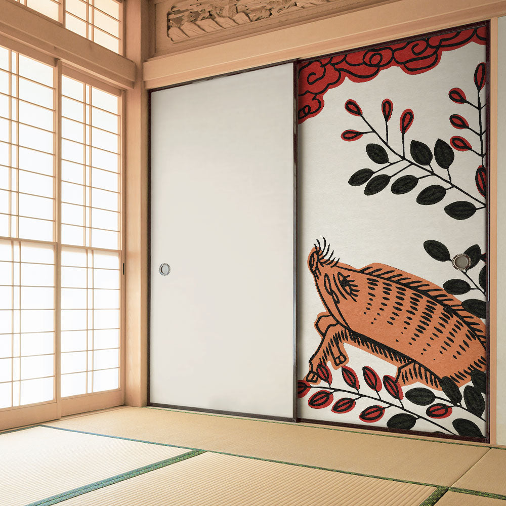 ふすまリメイクシート 消臭シールタイプ HANAFUDA 萩に猪  (約185cm×94cm) SSFC-HF-07
