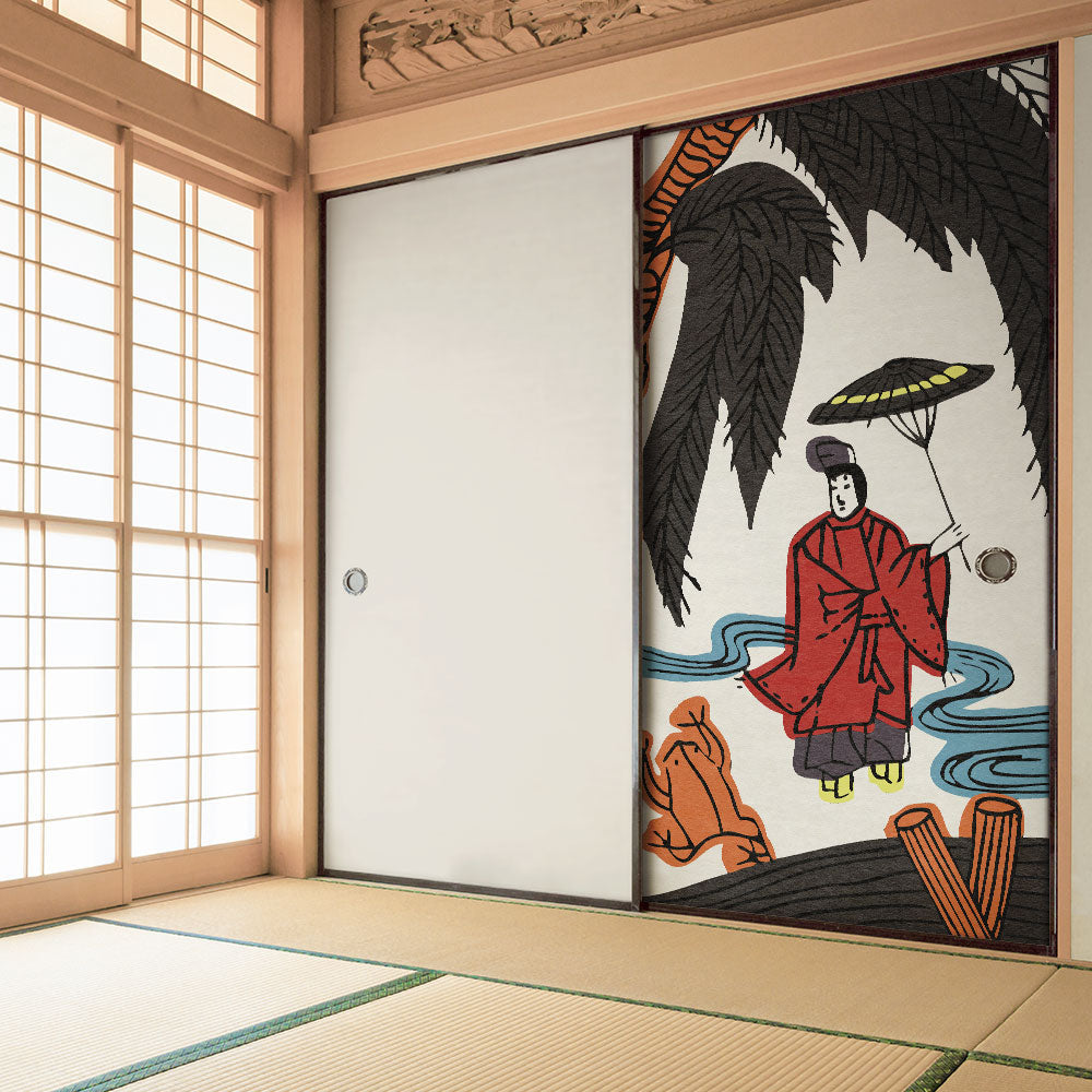 ふすまリメイクシート 消臭シールタイプ HANAFUDA 柳に小野道風  (約185cm×94cm) SSFC-HF-11