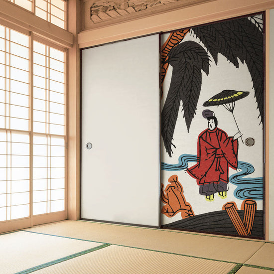 ふすまリメイクシート 消臭シールタイプ HANAFUDA 柳に小野道風  (約185cm×94cm) SSFC-HF-11