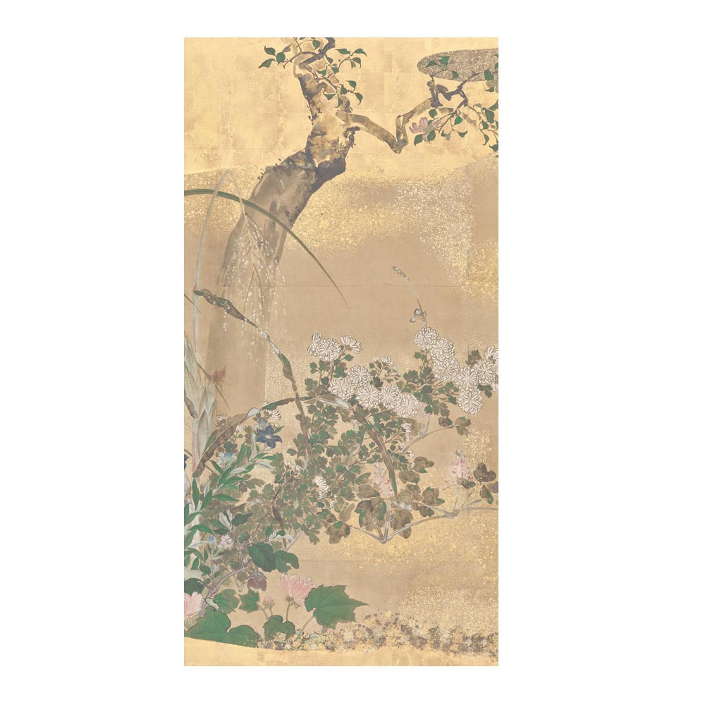 つながる4柄 渡辺始興 四季花木図屏風 B