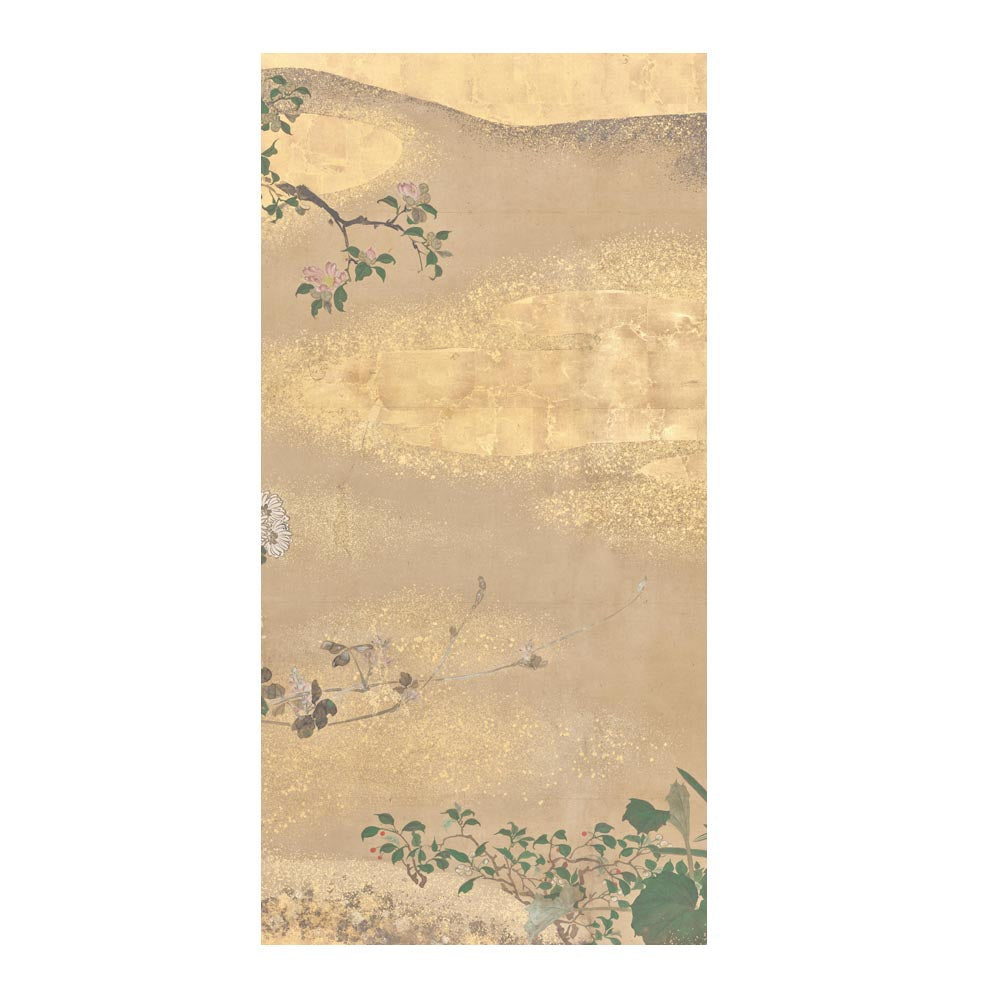 つながる4柄 渡辺始興 四季花木図屏風 C