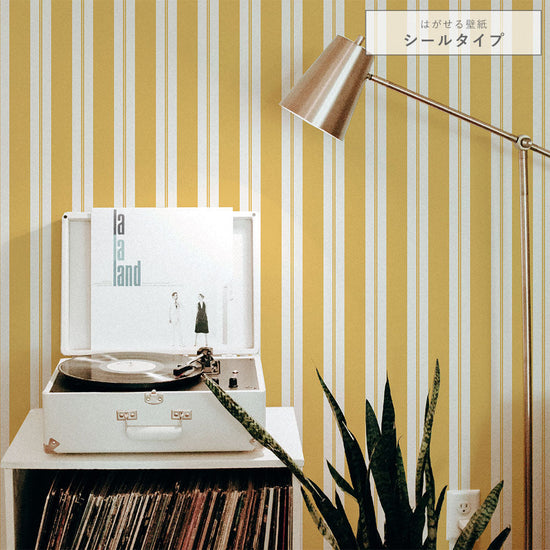 はがせる壁紙 シールタイプ アイビーストライプA (49cm×2.5mサイズ) TKH-ASA01 イエロー