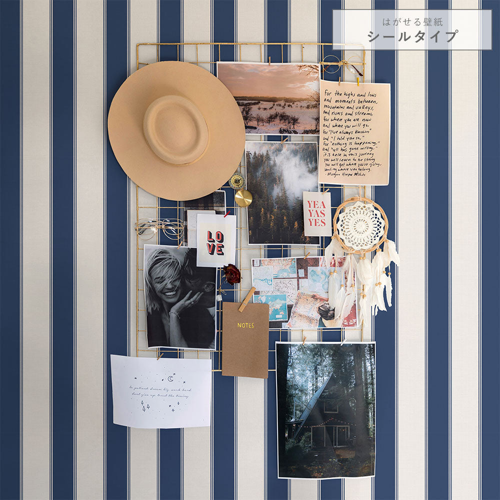 はがせる壁紙 シールタイプ アイビーストライプB (49cm×3mサイズ) TKH-ASB02 マリンブルー