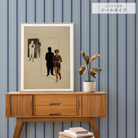 はがせる壁紙 シールタイプ アイビーストライプC (49cm×3mサイズ) TKH-ASC01 ブルー