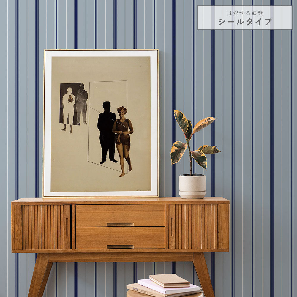 はがせる壁紙 シールタイプ アイビーストライプC (49cm×2.5mサイズ) TKH-ASC01 ブルー