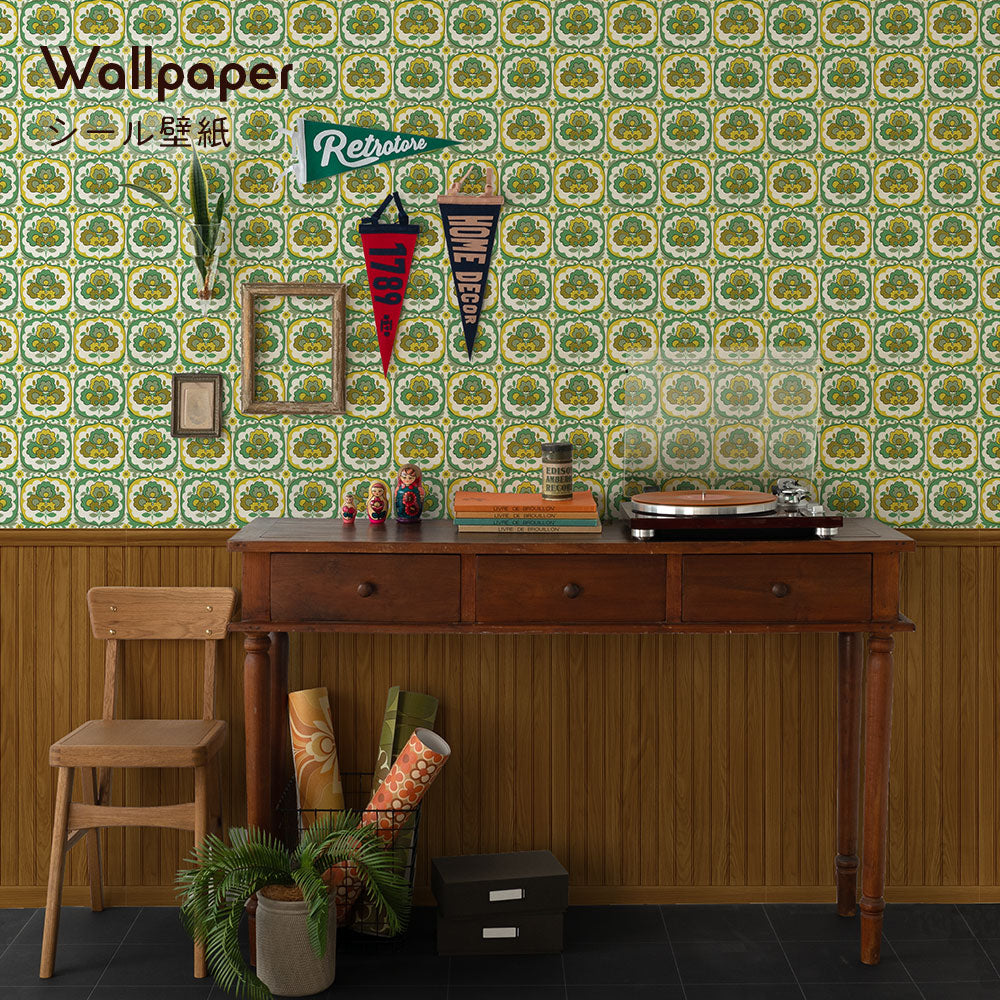 はがせる壁紙 シールタイプ レトロトレ ヴィンテージ切り替えパネル (49cm×2.5mサイズ) TRT-VWK06 ペパーミント