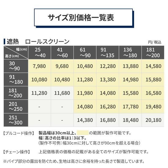 サイズ別価格一覧表