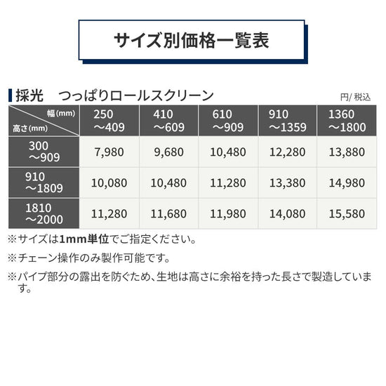 サイズ別価格一覧表